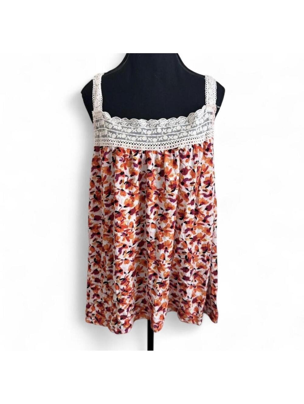 Torrid orange floral gauze lace trim tank top size 4